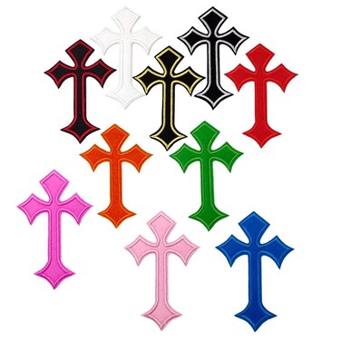 XUNHUI Cross Patch Mixed Colors Embroidered Patches Iron on Applique Embroidery Accessory Red Green Blue Orange Glod Sliver 10 Pieces