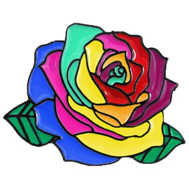 Flairs New York Premium Handmade Enamel Lapel Pin Brooch Badge (Rainbow Rose, 1 Pin)