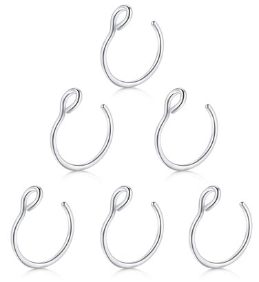 Earmark Faux Nose Ring Hoop, 20G Faux Piercing Jewelry 8mm Silver Fake Nose Ring Hoop for Faux Lip Septum Nose Ring Set