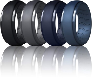 Dookeh Silicone Wedding Ring for Men - Mens Silicone Wedding Band - Breathable Skin Safe Improved Design for Crossfit Workout Swimming Firefighters Military (T-Dgray,Black,Navy Blue,Blue, 10)