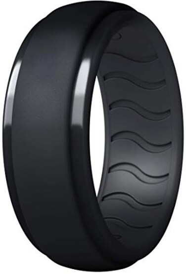 Dookeh Breathable Silicone Wedding Rings for Men - Skin Safe Mens Rubber Wedding Bands - Improved Design for Crossfit Workout Swimming Firefighters Military (Black, Size 11)