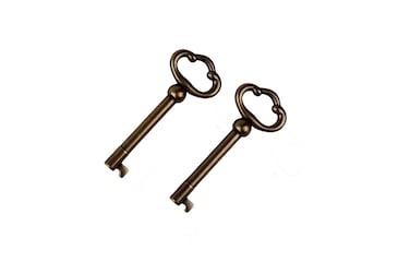 KY-2AB Skeleton Key Antique Brass Plated Hollow Barrel Old Furniture Keys for Cabinets, Doors, Cabinets, etc - 2 Pack