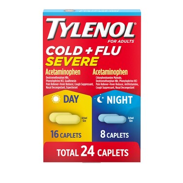 Tylenol Cold + Flu Severe Day &amp; Night Caplets for Fever, Pain, Cough &amp; Congestion Relief, 24 Count