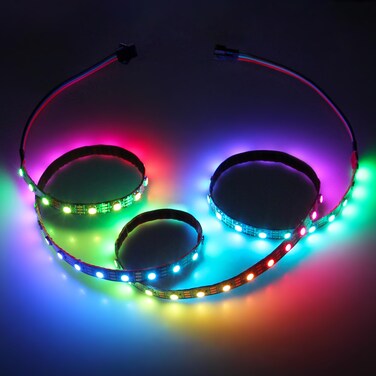 ALITOVE 3.2ft 60 Pixels Strip WS2812B Individual Addressable RGB IC LED Strip Light Upgraded Adhesive LED Tape Light Programmable 5050 5V IP20 Black PCB Compatible with Raspberry Pi for DIY Project