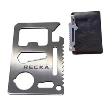 11-Function Stainless Steel Survival Pocket Tool - Compact, Credit Card-Sized Multi-Tool with Case - Great for Camping, Hiking, and Outdoor Activities