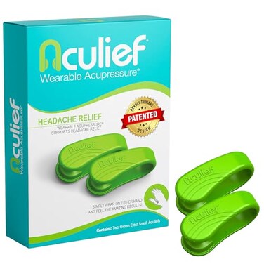 Aculief 1-Pack Wearable Natural Acupressure Support for Relaxation, Headache, Migraine, Stress Alleviation &amp; Tension Relief, Soothes Muscle Pain Simple &amp; Effective (X-Small/Green)