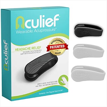 Aculief 1-Pack Wearable Natural Acupressure Support for Relaxation, Headache, Migraine, Stress Alleviation &amp; Tension Relief, Soothes Muscle Pain Simple &amp; Effective (X-Small/Black)