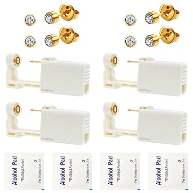 12 Pcs Ear Piercer Kit, Ear Piercing Kit Ear Piercing Gun Kit Disposable Self Ear Piercing Gun Kit with Earring Studs Safety Ear Piercing Gun Kit Tool (Golden- White)