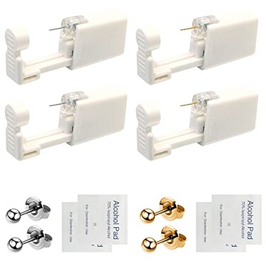 4 PCS Self Ear Piercing Gun Kit, Disposable Ear Piercing Gun Tool Set with Stud Earrings and Clean for Salon Home Use (3MM)