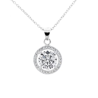 Cate &amp; Chloe Blake 18k White Gold Plated Pendant Necklace   Halo Silver Necklaces with Round Cut Cubic Zirconia, Womens Silver Jewelry, Hypoallergenic, GIft for Her