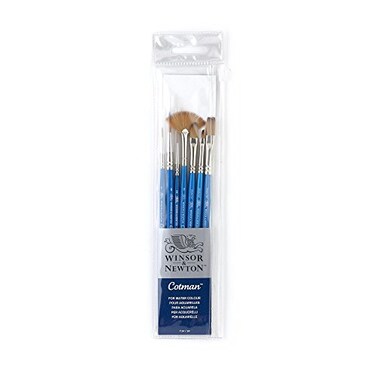Winsor &amp; Newton Cotman Short Handle Brushes, Set of 7, (Round 1 &amp; 6, Rigger 2, Filbert 1/4", One Stroke 3/8", Angled 1/8", Fan 2)