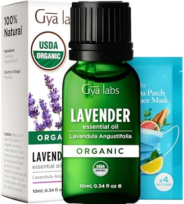 Gya Labs Organic Lavender Essential Oil for Diffuser - 100% Pure Natural Organic Lavender Oil for Hair &amp; Skin, Aromatherapy Oil for Relaxation - Self Care (0.34 Fl Oz)