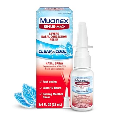 Mucinex Sinus-Max Nasal Spray Decongestant, 12 Hour Over-The-Counter Medication Nose Spray for Sinus Relief, Nasal Decongestants For Adults &amp; Sinus Congestion, Cooling Menthol, 0.75 Fl Oz