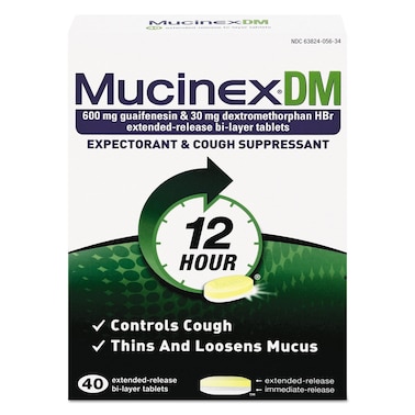 Mucinex DM 12-Hour Expectorant and Cough Suppressant Tablets, 40 ct