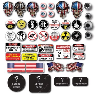 38 Crude Adult Humor Hard Hat Decals - Very Offensive Construction Worker stickers made for Interior and Exterior use - Heavy Duty 3M vinyl film - up to 4 FREE decals with each order - Decals by Haley