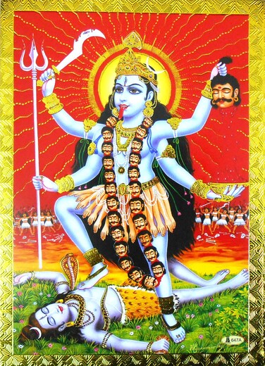 Crafts of India Goddess Kali Poster/Reprint Hindu Goddess Picture with Golden Foil (Unframed : Size 5"X7" inches)