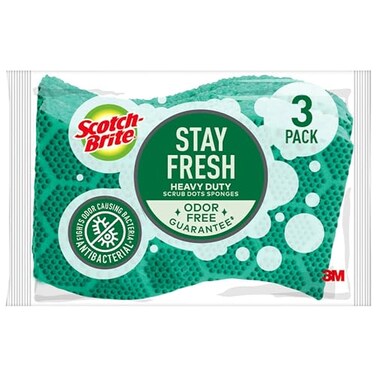 Scotch-Brite Scrub Dots Heavy Duty Sponge, Powerful Scrubbing, Rinses Clean, For Washing Dishes and Cleaning Kitchen, 3 Scrub Sponges