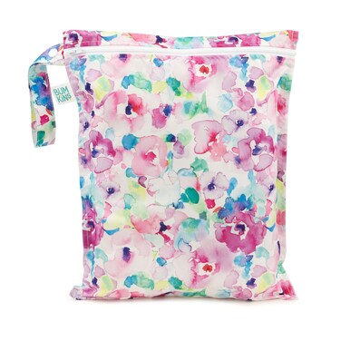 Bumkins Waterproof Wet Bag for Baby, Travel, Swim Suit, Cloth Diapers, Pump Parts, Pool, Gym, Toiletry, Strap to Stroller, Daycare, Zipper Reusable Bag, Wetdry Packing Pouch, Watercolors Floral
