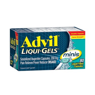 Advil Liqui-Gels Minis Pain Reliever and Fever Reducer, Pain Medicine for Adults with Ibuprofen 200mg for Pain Relief - 80 Liquid Filled Capsules