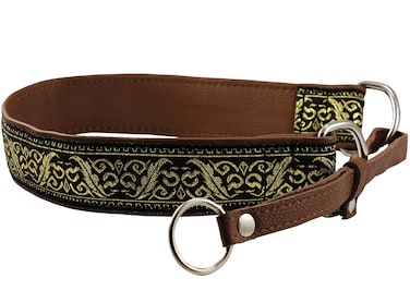 Genuine Leather 1.5" Wide Martingale Dog Collar Choker, Fits 20.5"-24" Neck