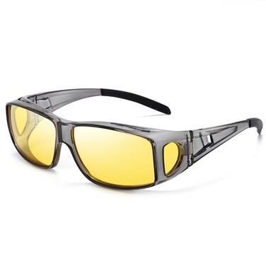 Night Vision Glasses for Men Women Anti Glare Polarized HD Night Driving Glasses Wrap Around Fit Over Prescription Eyewear