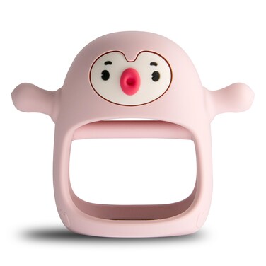 Smily Mia Penguin Buddy Never Drop Silicone Baby Teething Toy for 0-6month nfants, Baby Chew Toys for Sucking Needs, Hand Teether for 3-6Months,Car Seat Toy for Infants, Old Roze