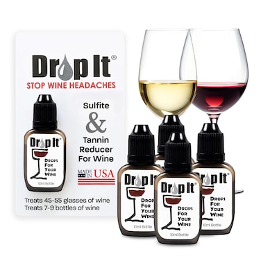Drop It Wine Drops 4 Pack - Naturally Reduces Sulfites and Tannins - Can Eliminate Sensitivities, Allergies, and Histamines - Wine Wand Alternative - Portable and Easy to Use - Treats up to 55 Glasses