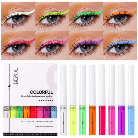 BONNIE CHOICE 8 Colors U V Neon Liquid Eyeliner Set, Halloween Waterproof Smudge-proof Pigmented Matte Colorful Eyeliner, Delineadores de Colores Para Ojos Eye Makeup Valentine&#39;s Day Gifts for Women