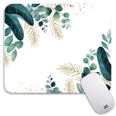 Armanza Square Mouse Pad Green Leaves, Personalized Premium-Textured Custom Mouse Mat Design, Washable Mousepad Lycra Cloth, Non-Slip Rubber Base Computer Mouse Pads for Wireless Mouse