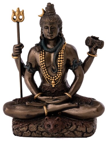 Top Collection Mini Lord Shiva Statue in Lotus Pose - Hindu God and Destroyer of Evil Sculpture in Premium Cold Cast Bronze - 3.2-Inch Collectible Figurine (Sm. Shiva)