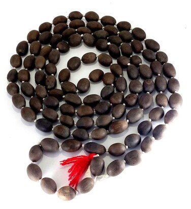 Shoppersduniya Kamal Gatta Mala 108 Beads Original Big Lotus Seeds Boho Rosary Japa Mala for Laxmi Pooja and Wearing Meditation Prayer Beads Japa - Grey