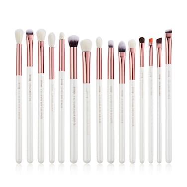 Jessup Eye Makeup Brush Set Professional 15pcs White/Rose Gold Premium Natural-synthetic Eye Shadow Blending Concealer Eye &amp; Brow Liner Brushes, T217