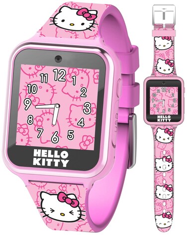 Accutime Hello Kitty Pink Educational Learning Touchscreen Kids Smart Watch - Toy for Girls, Boys, Toddlers - Selfie Cam, Learning Games, Alarm, Calculator (Model: HK4185)