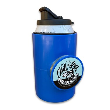 Chill-N-Reel Fishing Can Cooler (from Shark Tank)   Fishing Gifts for Men &amp; Gifts for Dad Who Wants Nothing   Blue with Spill Guard