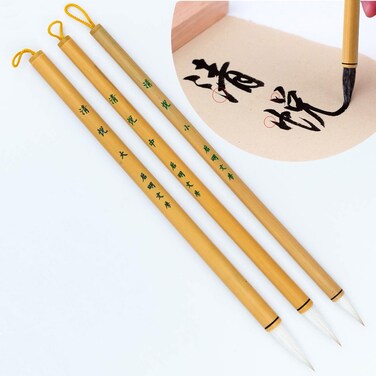 Qiming WenFang QingYue Zhongkai Chinese Brush, Yang Jian Hao Chinese Calligraphy Brush for Regular Script/KaiShu, Running Script/Xing shu, Cursive/Cao Shu (QingYue 3pcs Set Small+Medium+Large)