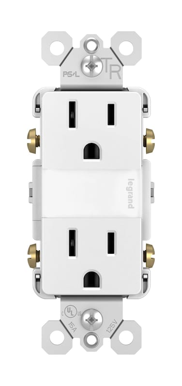 Legrand radiant NTL885TRAMBERW 15 Amp Adjustable LED Night Light Outlet, Amber Tinted to Reduce Bluelight, Tamper Resistant Decorator Receptacle, Optional Louver, White (1 Count)