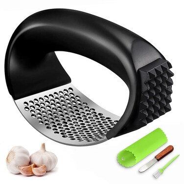 Garlic Press, Upgrade Garlic Mincer Stainless Steel Garlic Press Rocker, Professional Kitchen Gadget with Ergonomic Handle, Garlic Peeler