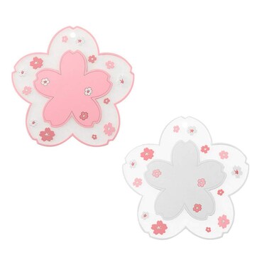 Sakura Coffee Cup Mat Kawaii Coaster 2PCS Cute Cherry Blossom PVC Home Tea Mug Pink Flower Pattern Anti-Skid Pot Bowl Pad Placemat for Desk Drink Table Decor Kawaii Accessories(Large)