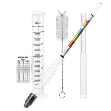 Hydrometer and Test Jar for Wine, Beer and Kombucha - Including 250ml Plastic Cylinder, Cleaning Brush and ABV Storage Bag