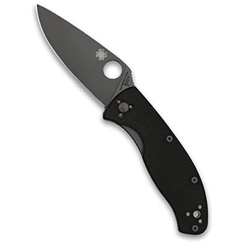 Spyderco Tenacious Folding Utility Pocket Knife with 3.39&quot; Black Stainless Steel Blade and Durable G-10 Handle - Everyday Carry - PlainEdge - C122GBBKP