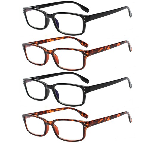 Kerecsen 4 Pack Reading Glasses for Women/Men Spring Hinges Readers Glasses Lightweight Eyeglasses (2 Black 2 Tortoise, 1.00)