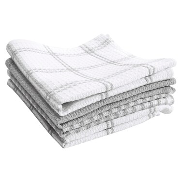 T-fal Premium Waffle Dish Cloths: Highly Absorbent, Super Soft - 100% Cotton, 12"x13" Flat Waffle Dish Cloth for Cleaning &amp; Drying, (4-Pack), Grey