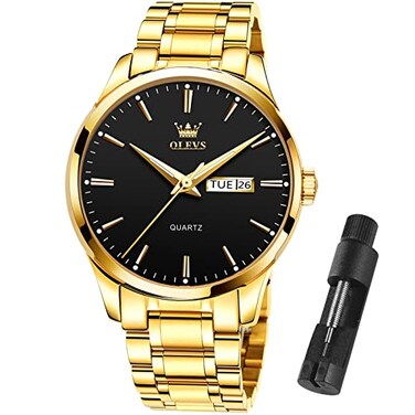 OLEVS Men Watch Mens Gold Watch Big face Stainless Steel Luxury Watches for Men Waterproof Date Classic Luminous Men Simple Watch Gift for His