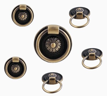 Headsitg 6 Pcs Antique Drawer Pull Ring Cabinet Ring Handle Cabinet Drawer Dressing Knob Handle Antique Brass,Size:1.37" L x 1.37" W x 0.5''H
