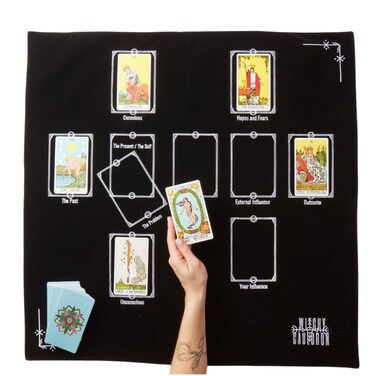 Tarot Divination Table Cloth for Reading and Altar Cloth Moon Alter, Cloth Witchy Embroidery Velvet Silk Touch Satin Celtic Cross (Black)