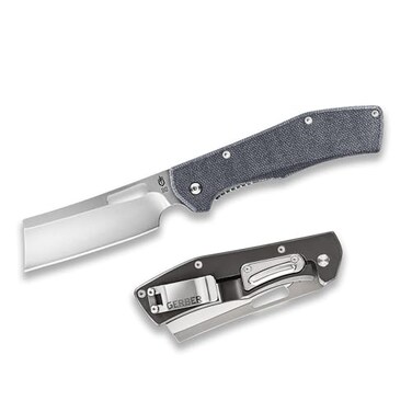 Gerber Gear Flatiron Folding Cleaver Pocket Knife, EDC Tactical Knife with Plain Edge Blade, Grey Micarta