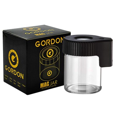 GOLDENCLUB GORDON Magnifying Viewing Jar With LED Light, Transparent Light-Up Glass Storage Stash Jar With Mag Lid, Airtight, Smell Proof (Black)