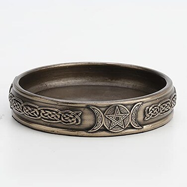 Veronese Design 1 Inch Tall Celtic Triple Moon Goddess Sigil Tray Cold Cast Bronzed Resin Sculpture Candle Holder Tealight Tray