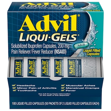 Advil Liqui-Gels Pain Reliever and Fever Reducer, Pain Medicine for Adults with Ibuprofen 200mg for Headache, Backache, Menstrual Pain and Joint Pain Relief - 50x2 Liquid Filled Capsules