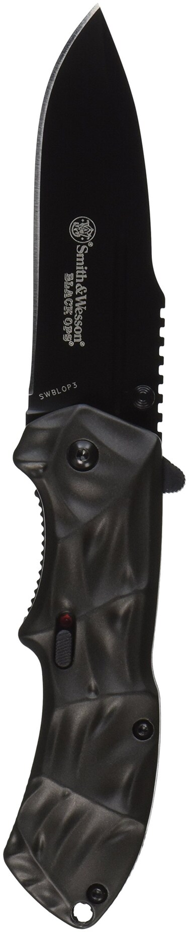 Smith &amp; Wesson Black Ops SWBLOP3 7.7in S.S. Assisted Opening Knife with 3.4in Drop Point Blade and Aluminum Handle for Outdoor, Tactical, Survival and EDC